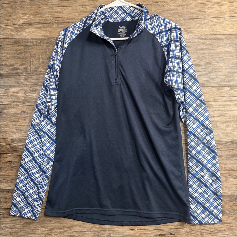 Boombah Women's Navy and Blue Plaid Long Sleeve Top